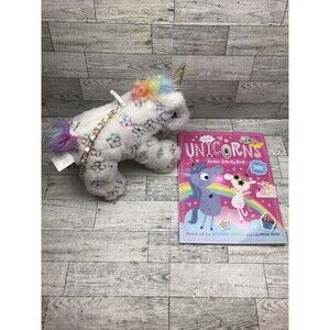 Olly & Me Unicorn Child Plush Purse 6" Stuffed Animal Toy  Bonus Sticker Book